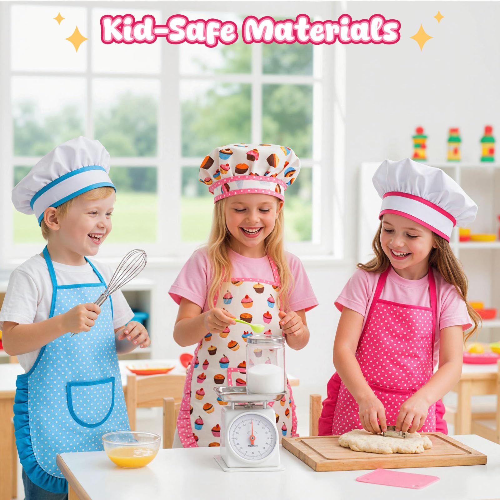 LovesTown 32-Piece Kids Baking Set with Pink Apron & Chef Hat – Pretend Play Kitchen Toys for Girls
