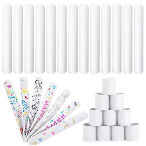 LovesTown 48-Pack White Slap Bracelets for DIY Crafts, Party Favors, and Classroom Prizes