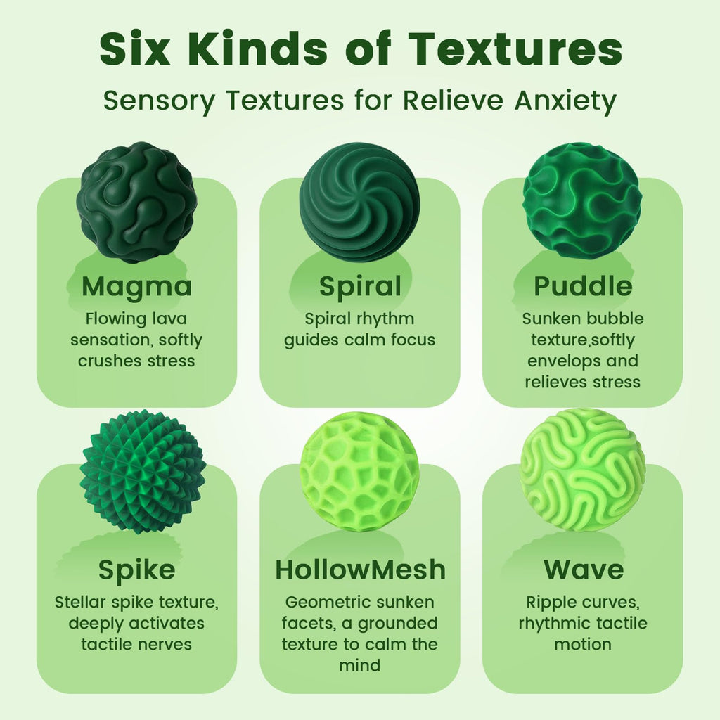 LovesTown 6 Magnetic Fidget Balls in Green - Silicone Sensory Toys for Anxiety Relief and Focus