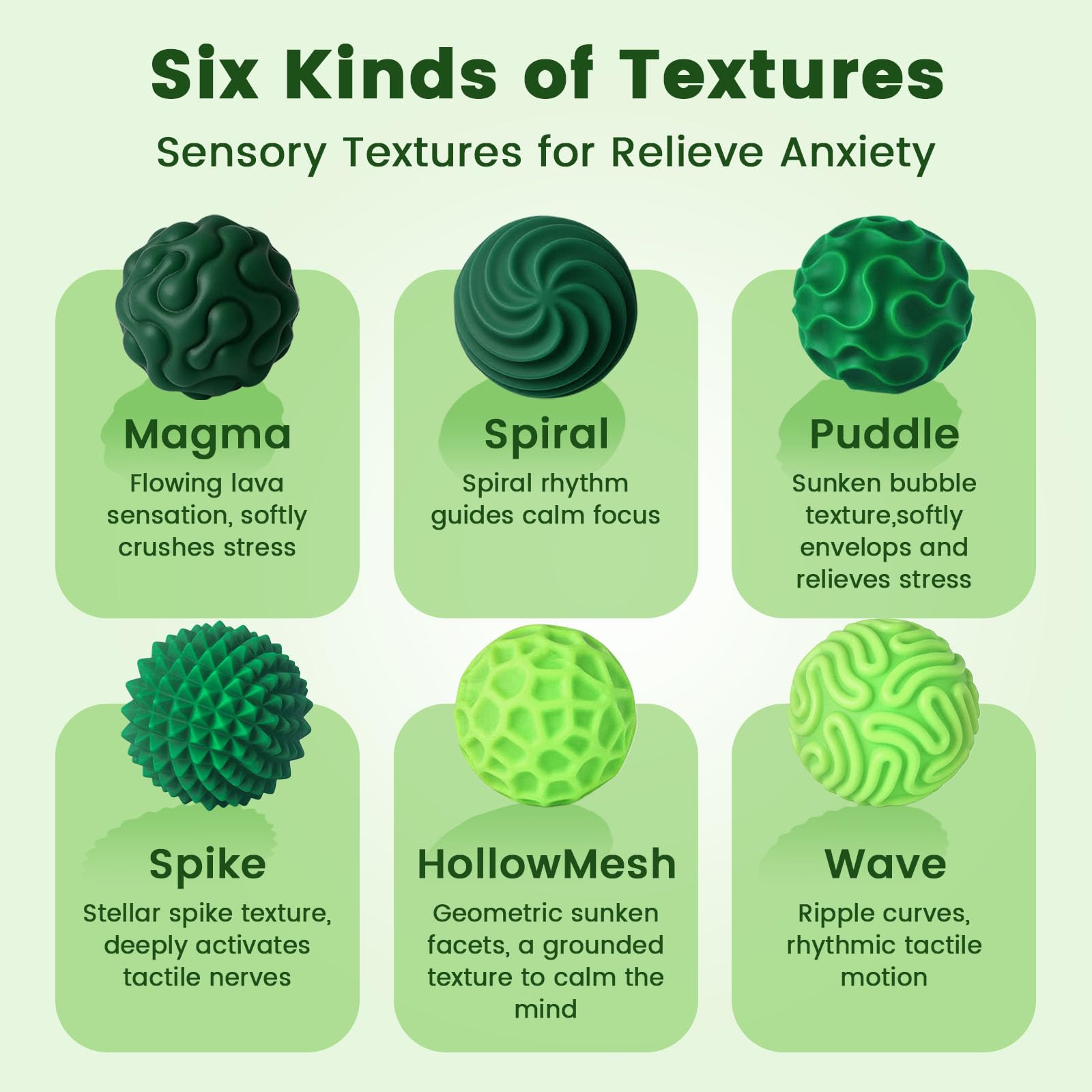 LovesTown 6 Magnetic Fidget Balls in Green - Silicone Sensory Toys for Anxiety Relief and Focus
