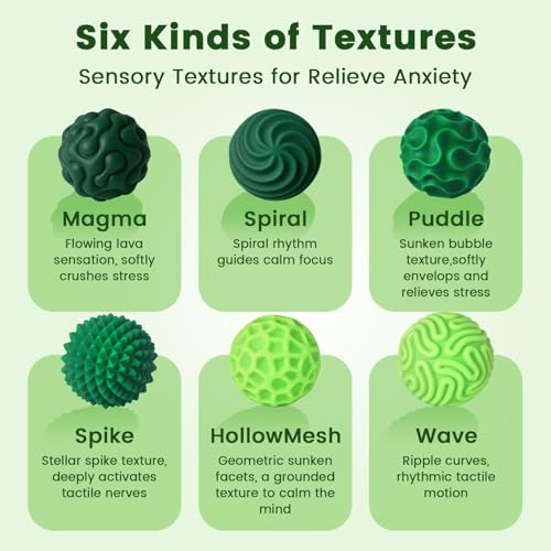 LovesTown 6 Magnetic Fidget Balls in Green - Silicone Sensory Toys for Anxiety Relief and Focus