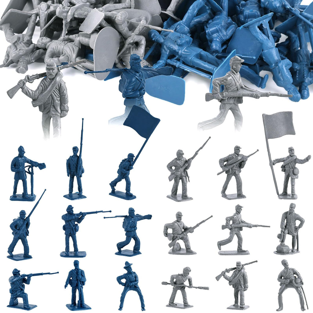 LovesTown 80-Piece Blue and Gray Civil War Army Men Set - Plastic Toy Soldiers for Dioramas, School Projects, and Battles