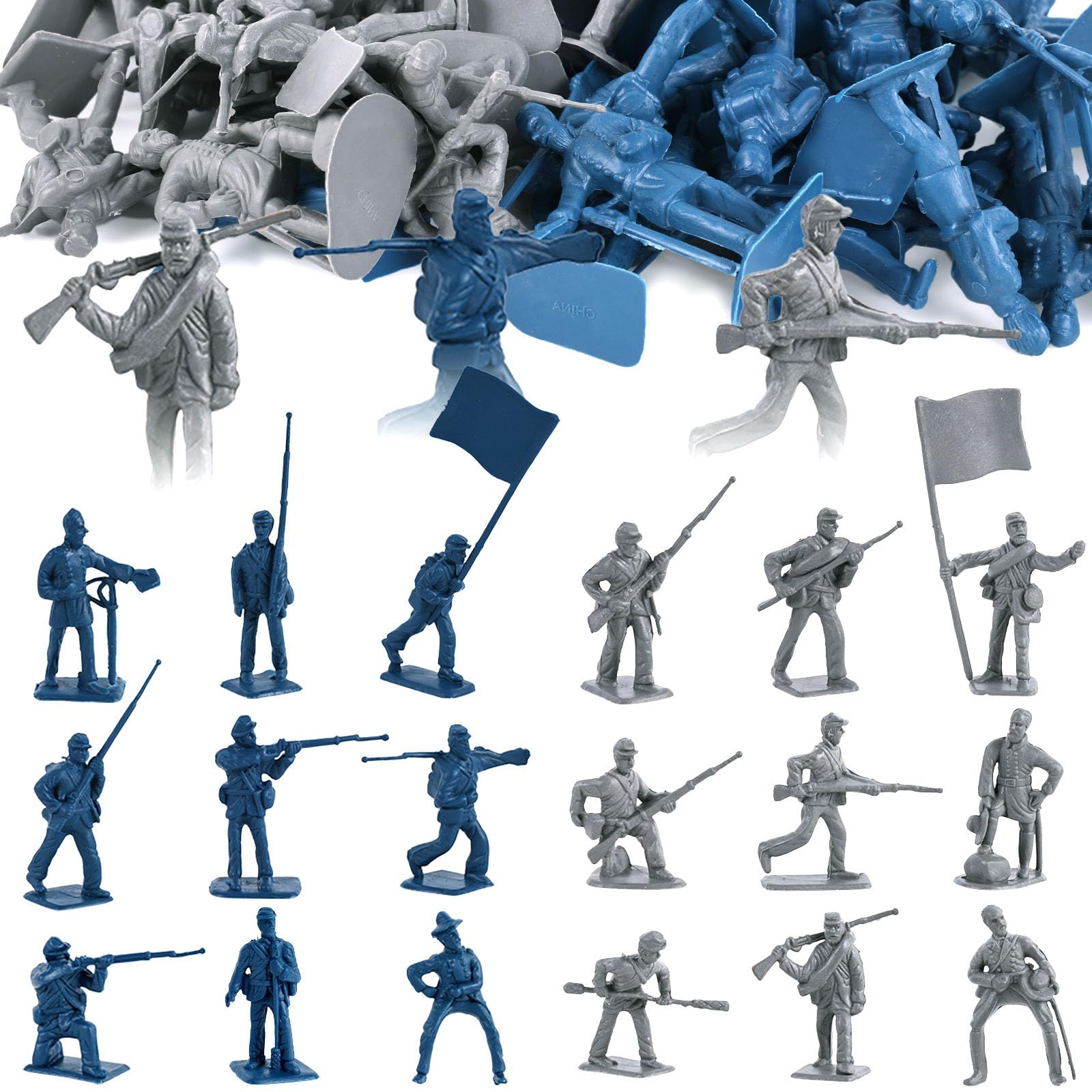 LovesTown 80-Piece Blue and Gray Civil War Army Men Set - Plastic Toy Soldiers for Dioramas, School Projects, and Battles