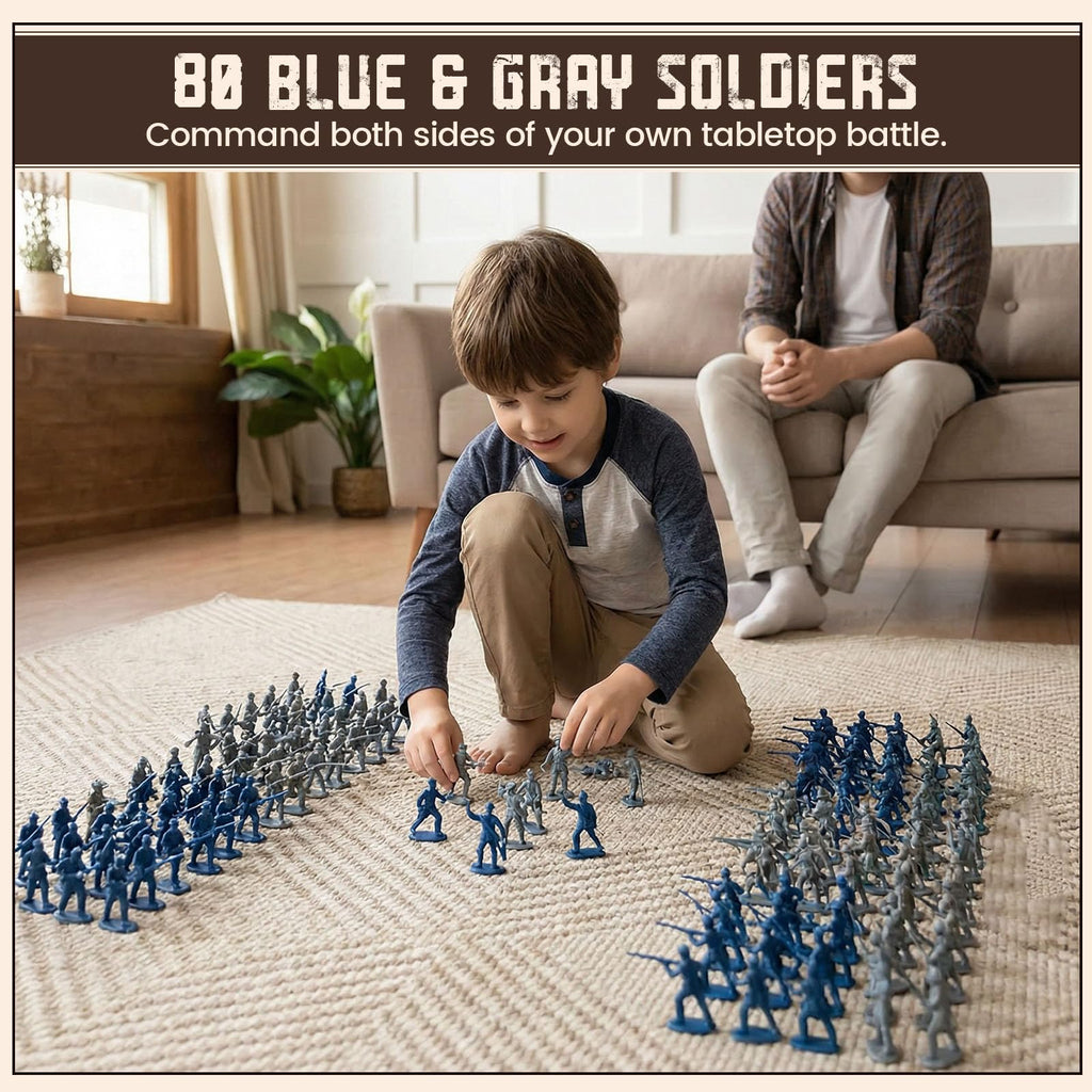 LovesTown 80-Piece Blue and Gray Civil War Army Men Set - Plastic Toy Soldiers for Dioramas, School Projects, and Battles