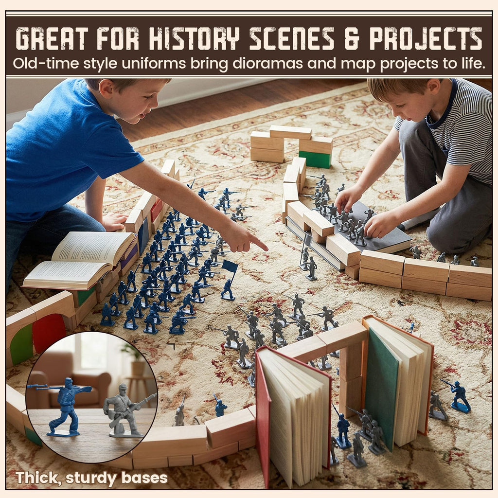 LovesTown 80-Piece Blue and Gray Civil War Army Men Set - Plastic Toy Soldiers for Dioramas, School Projects, and Battles