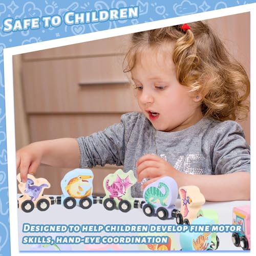 LovesTown Wooden Magnetic Train Set - 11-Piece Montessori Toy with Animal Cars for Toddlers