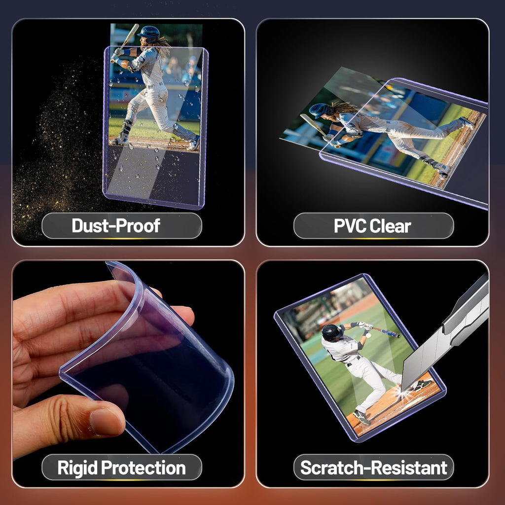 Lovfen 200 Pack Hard Plastic Card Sleeves – 100 Toploaders & 100 Penny Sleeves, 35PT Clear Protectors for Trading Cards, Sports, MTG, and More
