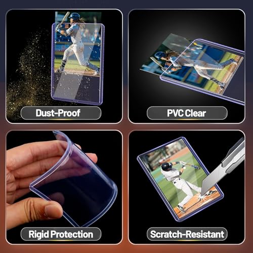 Lovfen 200 Pack Hard Plastic Card Sleeves – 100 Toploaders & 100 Penny Sleeves, 35PT Clear Protectors for Trading Cards, Sports, MTG, and More