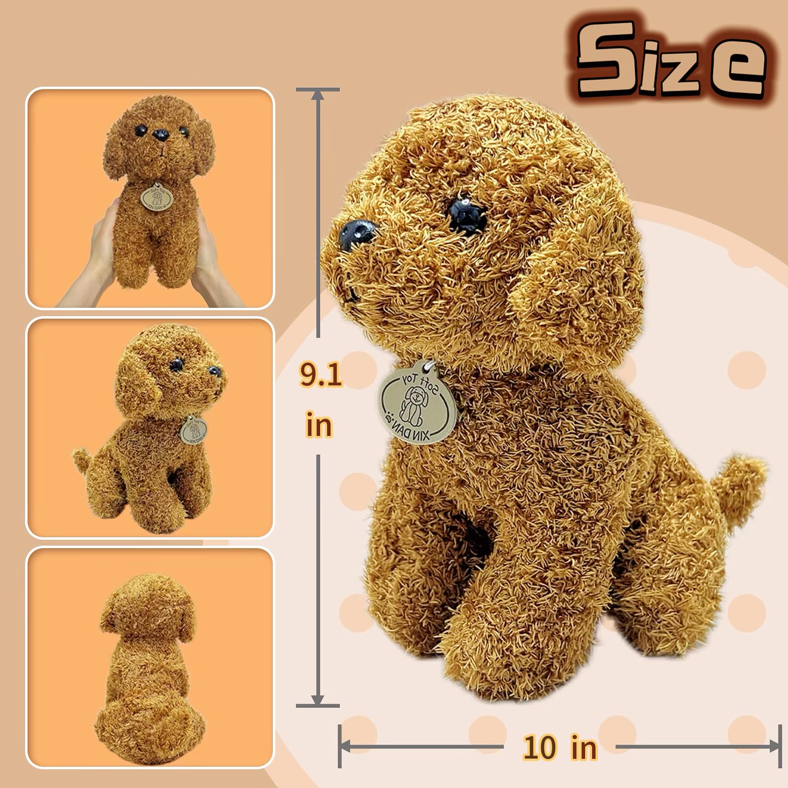 LoYuSenn 10-Inch Brown Teddy Dog Stuffed Animal - Soft Plush Puppy for Kids and Gifts
