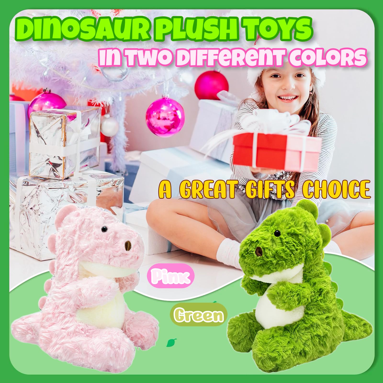 LoYuSenn Green Dinosaur Stuffed Animal – 12-Inch Soft Dino Plush Toy for Kids
