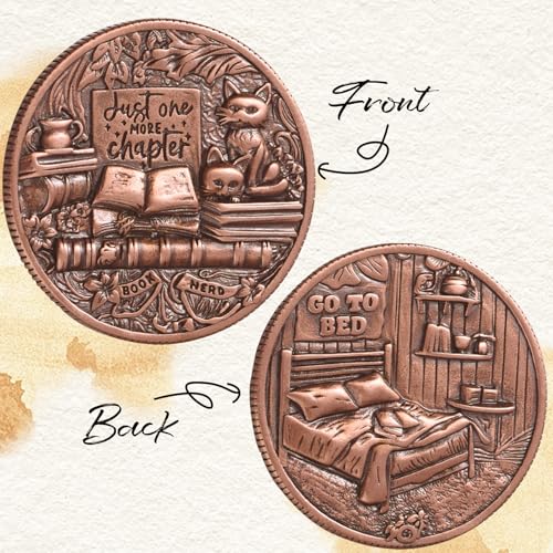 LParkin Just One More Chapter Cat Coin – Solid Copper Bookish Gift for Readers