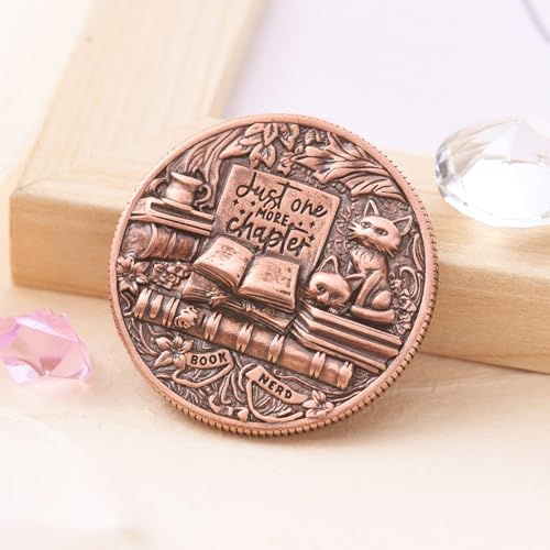 LParkin Just One More Chapter Cat Coin – Solid Copper Bookish Gift for Readers