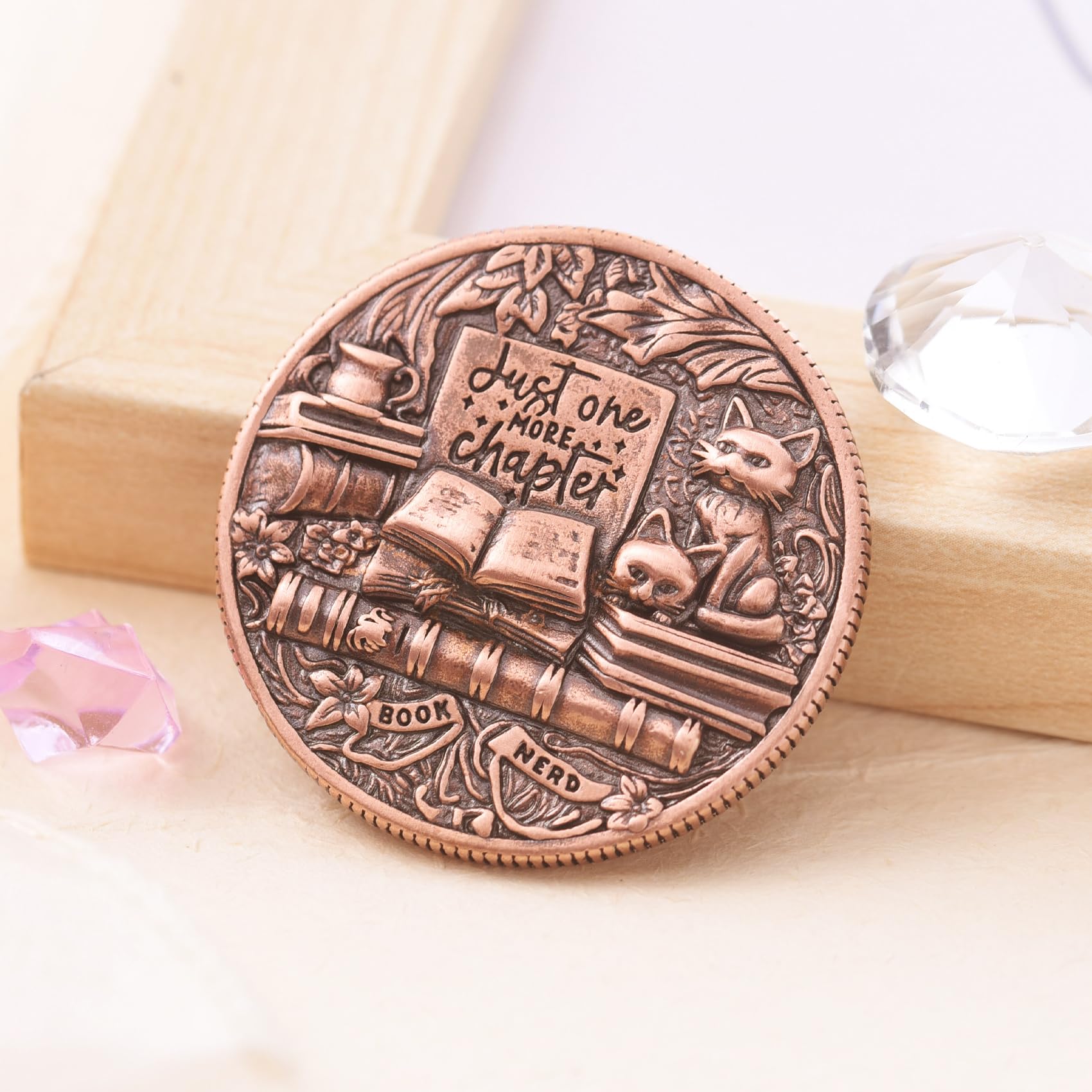 LParkin Just One More Chapter Cat Coin – Solid Copper Bookish Gift for Readers