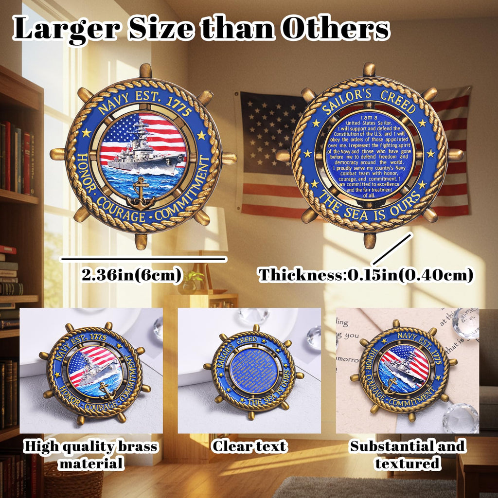 LParkin US Navy Challenge Coin 2.36" with Sailor's Creed – Double-Sided Collectible Military Gift