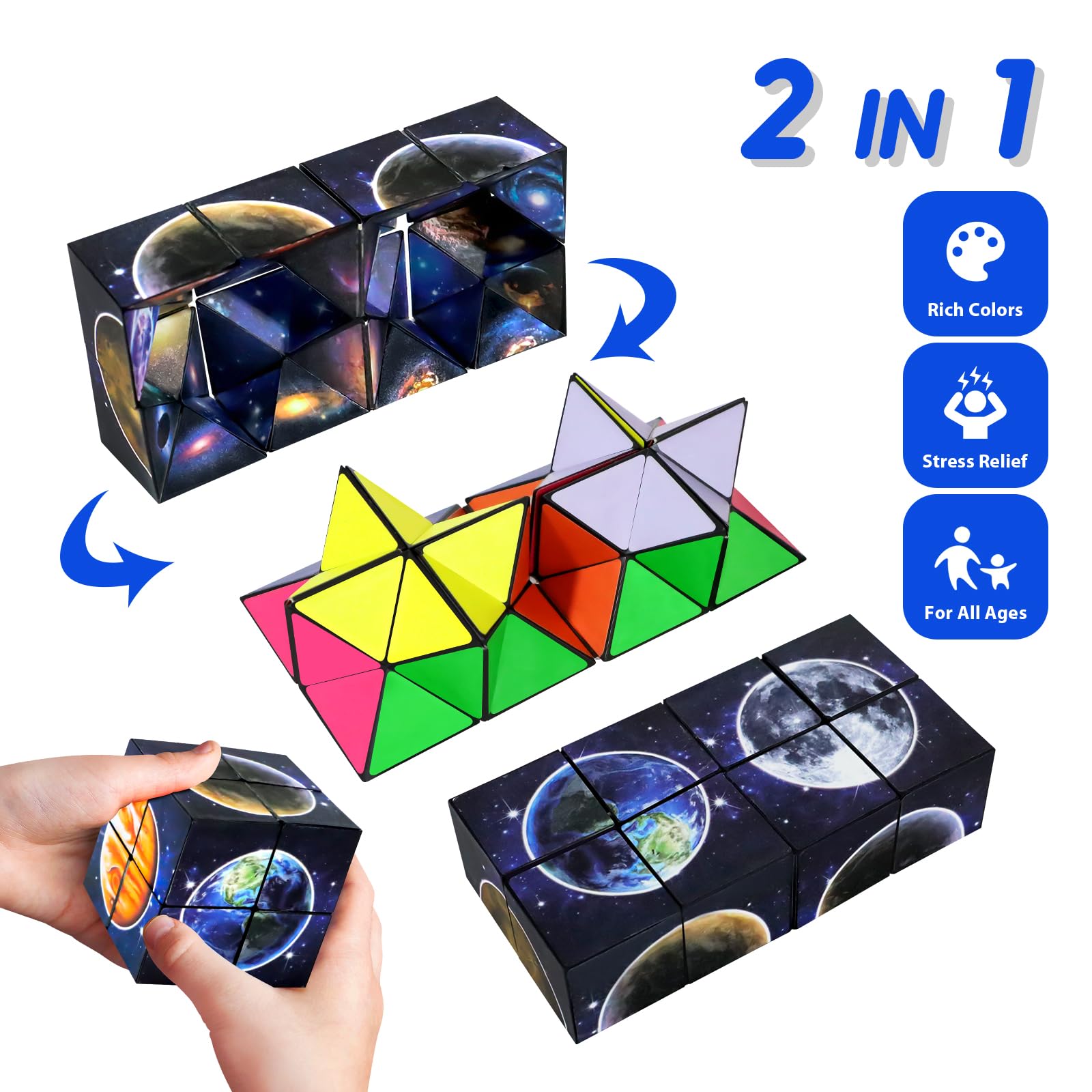 Luaxkpi 2-in-1 Infinity Cube Fidget Toy - Magic Cube for Kids Ages 6-12, Stress Relief Travel Toy
