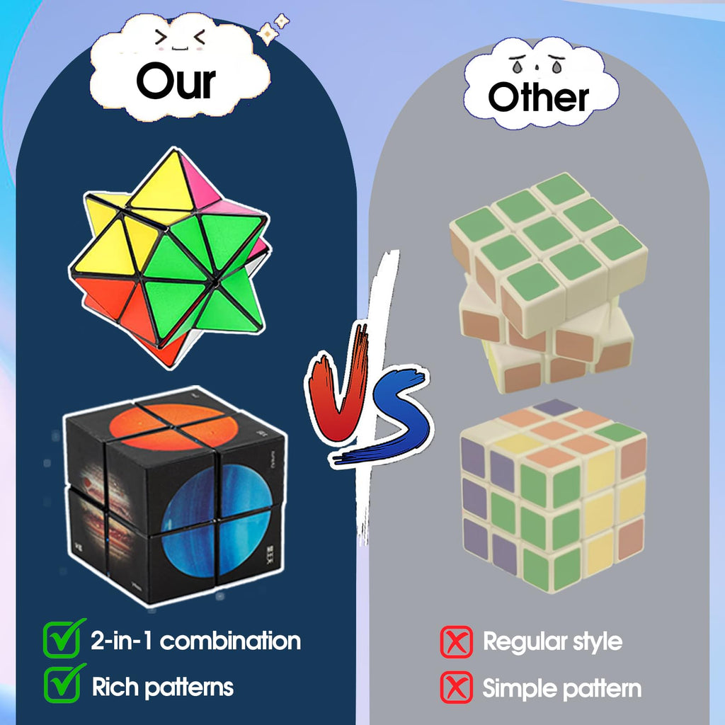 Luaxkpi 2-in-1 Magic Cube Fidget Toy – Educational Toy for Boys Girls Ages 7-12, Space Planet Design