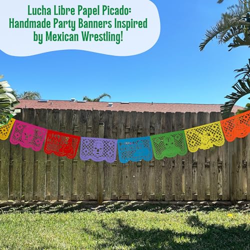 Lucha Libre Party Decorations – Plastic Papel Picado Banners (2 Pack, 10 Flags Each) by TexMex Fun Stuff