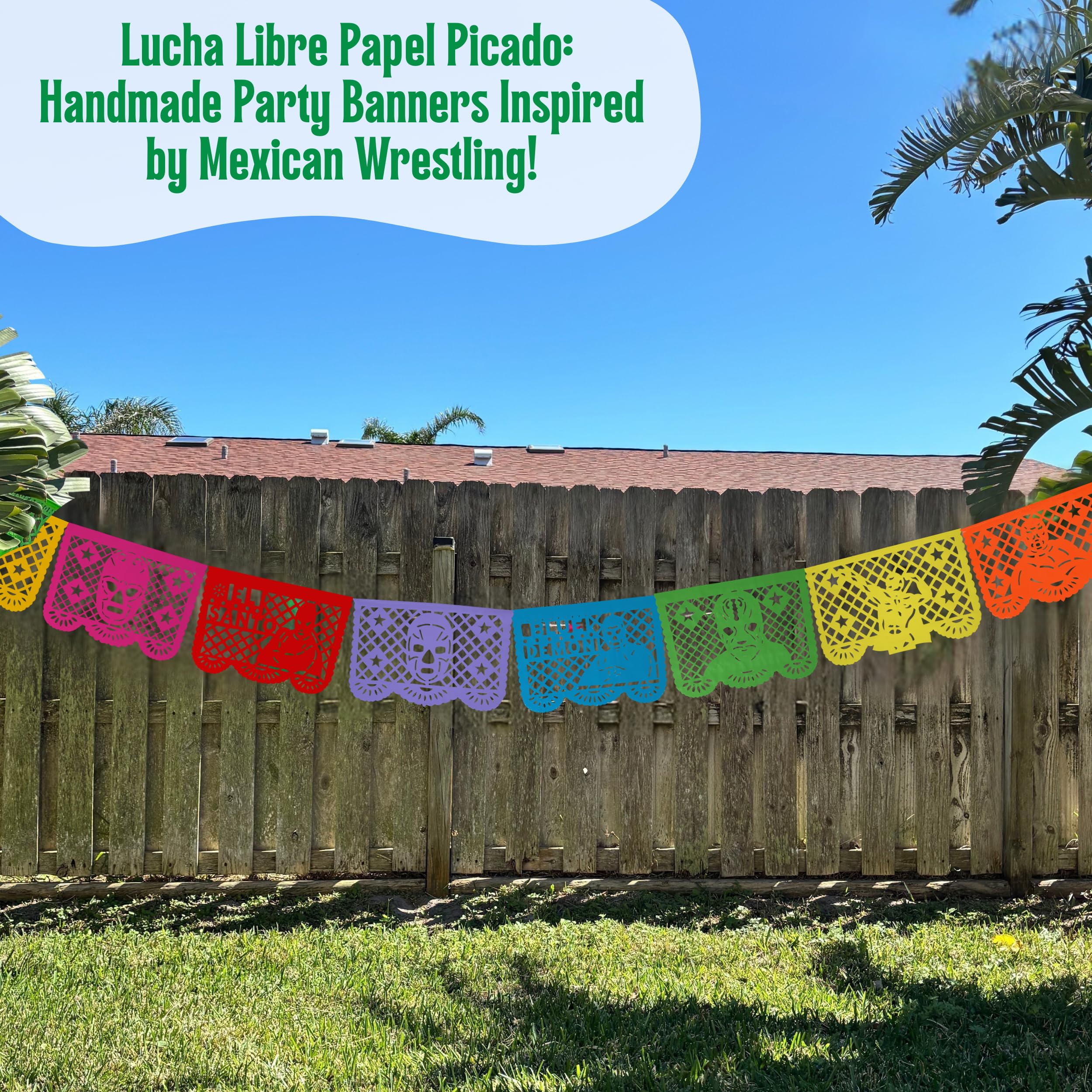 Lucha Libre Party Decorations – Plastic Papel Picado Banners (2 Pack, 10 Flags Each) by TexMex Fun Stuff