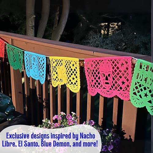 Lucha Libre Plastic Papel Picado Banner (16 ft) – 10 Oversized Flags for Mexican Wrestling Parties