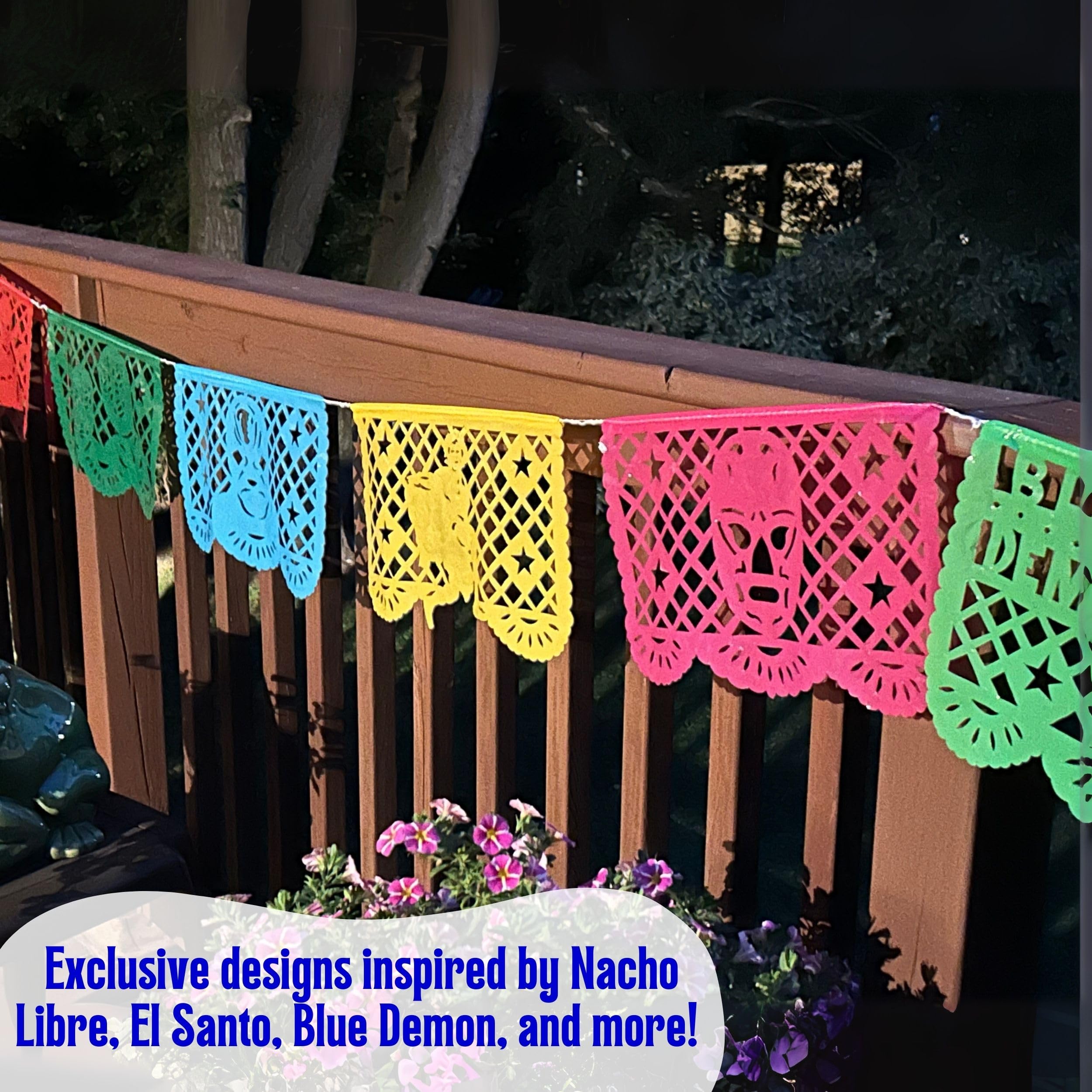 Lucha Libre Plastic Papel Picado Banner (16 ft) – 10 Oversized Flags for Mexican Wrestling Parties