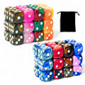 Luck Lab 48 Pack 16mm Marble Swirl D6 Dice – Round Corner Board Game Dice with Velvet Bag