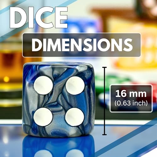 Luck Lab 48 Pack 16mm Marble Swirl D6 Dice – Round Corner Board Game Dice with Velvet Bag