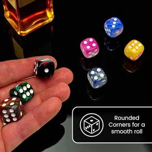 Luck Lab 48 Pack 16mm Marble Swirl D6 Dice – Round Corner Board Game Dice with Velvet Bag