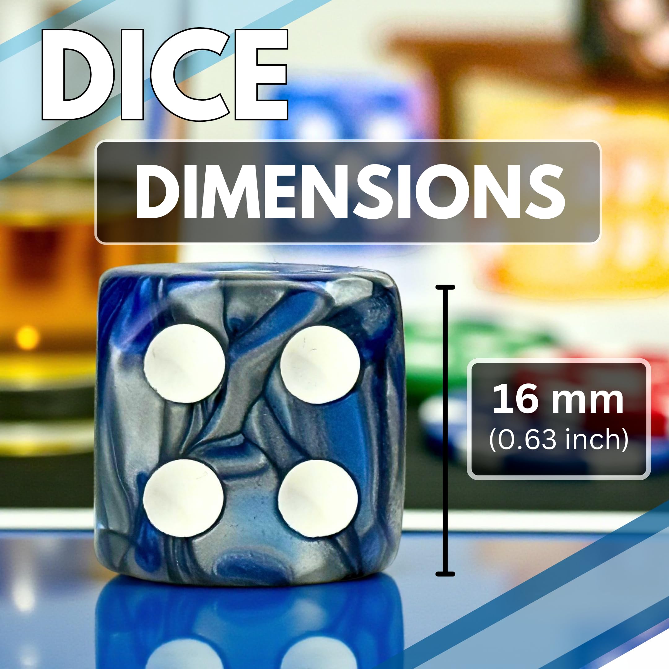 Luck Lab 48 Pack 16mm Marble Swirl D6 Dice – Round Corner Board Game Dice with Velvet Bag
