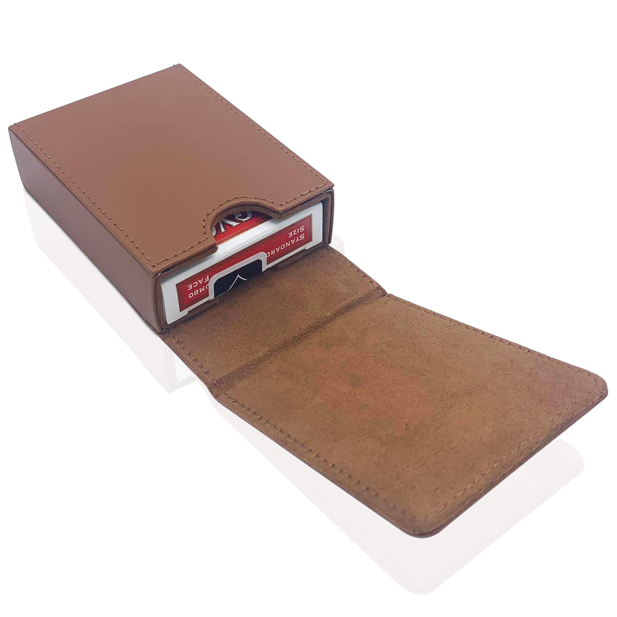 Luck Lab Single Deck Leather Playing Card Case - Brown Faux Leather with Magnetic Closure