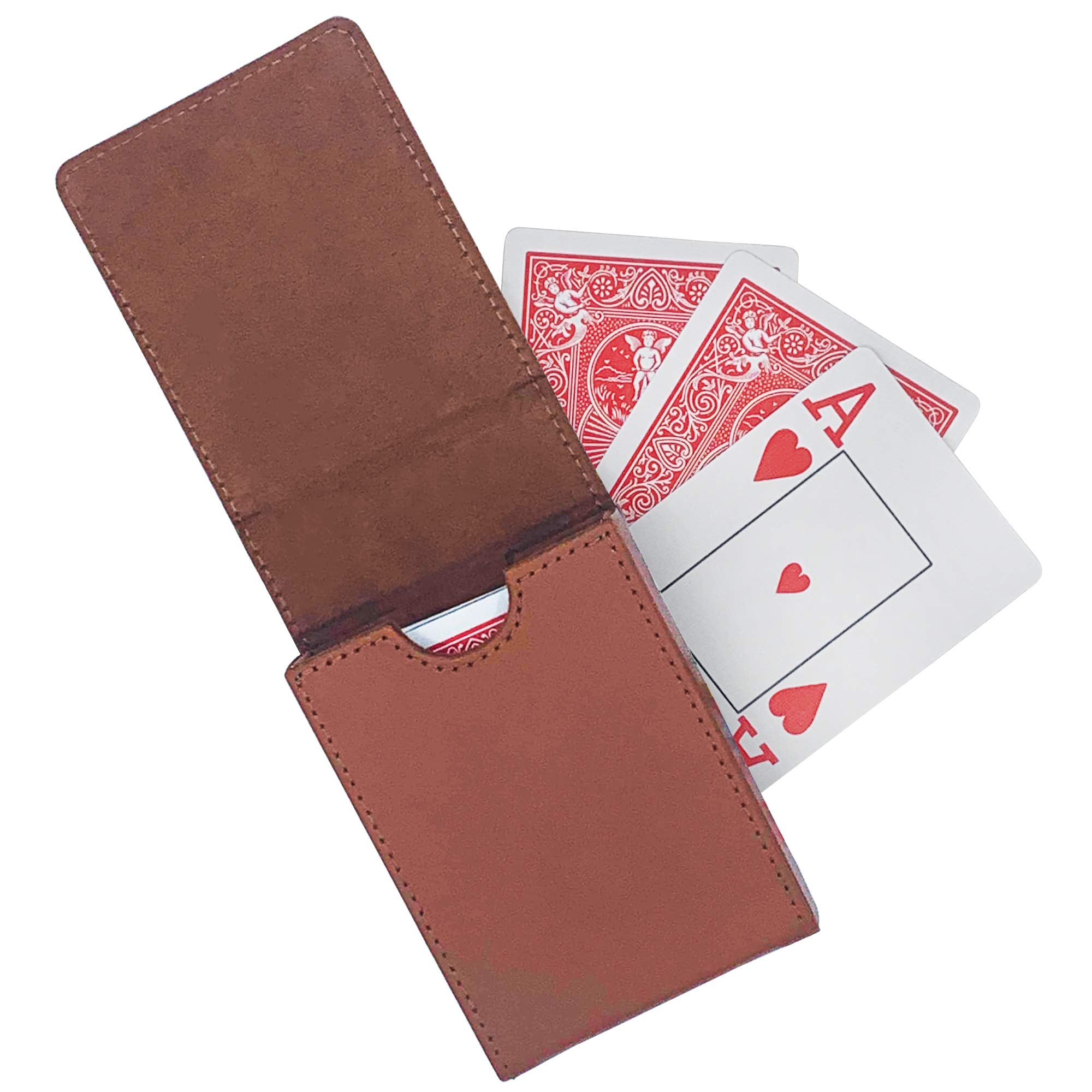 Luck Lab Single Deck Leather Playing Card Case - Brown Faux Leather with Magnetic Closure