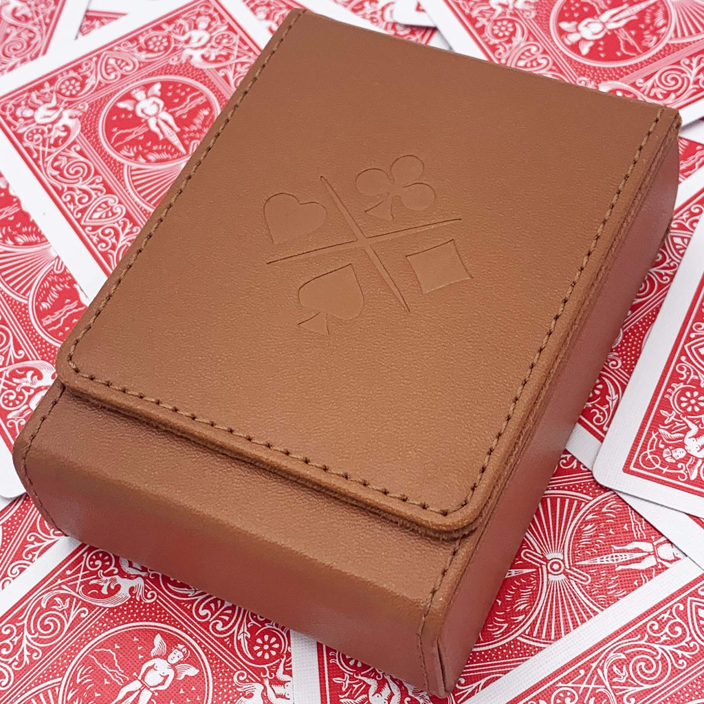 Luck Lab Single Deck Leather Playing Card Case - Brown Faux Leather with Magnetic Closure
