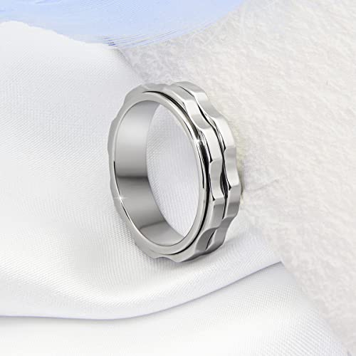 LuckyAmor Stainless Steel Spinning Fidget Ring for Anxiety - Double Gear Design, Sizes 6-10