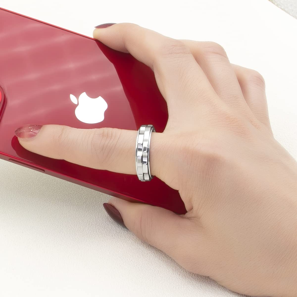 LuckyAmor Stainless Steel Spinning Fidget Ring for Anxiety - Double Gear Design, Sizes 6-10