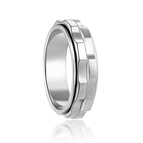 LuckyAmor Stainless Steel Spinning Fidget Ring for Anxiety - Double Gear Design, Sizes 6-10