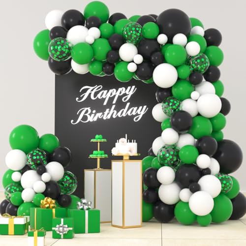 LUDEOU 106-Piece Green Black White Balloon Garland Arch Kit for Soccer Football Birthday Parties