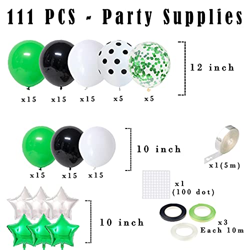 LUDEOU 106-Piece Green Black White Balloon Garland Arch Kit for Soccer Football Birthday Parties