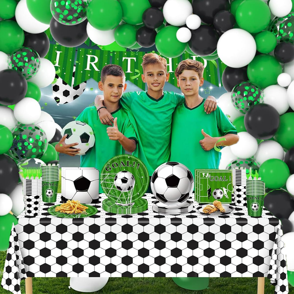 LUDEOU 106-Piece Green Black White Balloon Garland Arch Kit for Soccer Football Birthday Parties