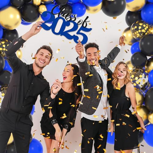 LUDEOU 126-Piece Blue Black Gold Balloon Garland Arch Kit for Gaming Birthdays, Graduation, and Retirement Parties
