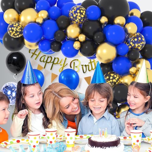 LUDEOU 126-Piece Blue Black Gold Balloon Garland Arch Kit for Gaming Birthdays, Graduation, and Retirement Parties