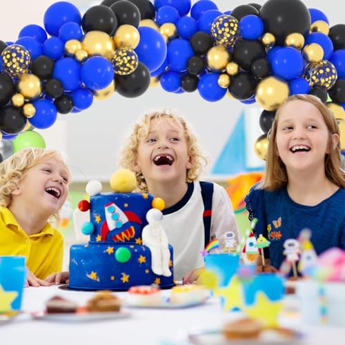 LUDEOU 126-Piece Blue Black Gold Balloon Garland Arch Kit for Gaming Birthdays, Graduation, and Retirement Parties