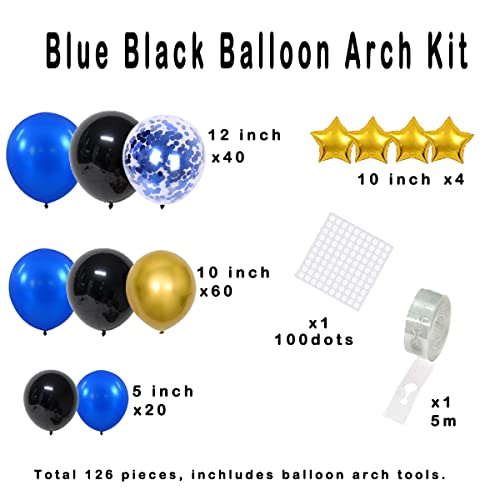 LUDEOU 126-Piece Blue Black Gold Balloon Garland Arch Kit for Gaming Birthdays, Graduation, and Retirement Parties