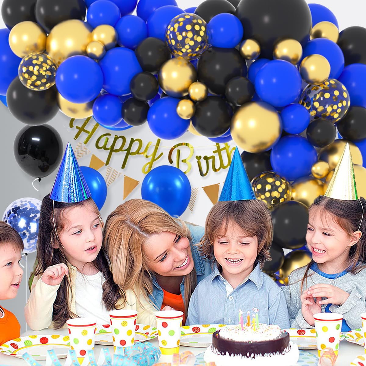 LUDEOU 126-Piece Blue Black Gold Balloon Garland Arch Kit for Gaming Birthdays, Graduation, and Retirement Parties