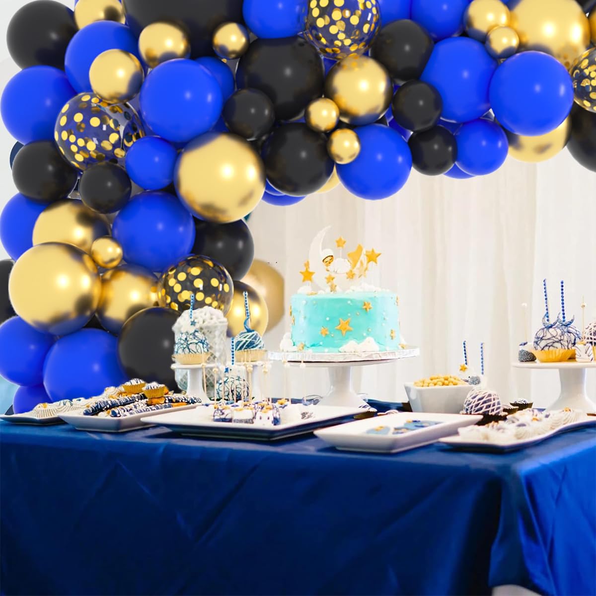 LUDEOU 126-Piece Blue Black Gold Balloon Garland Arch Kit for Gaming Birthdays, Graduation, and Retirement Parties