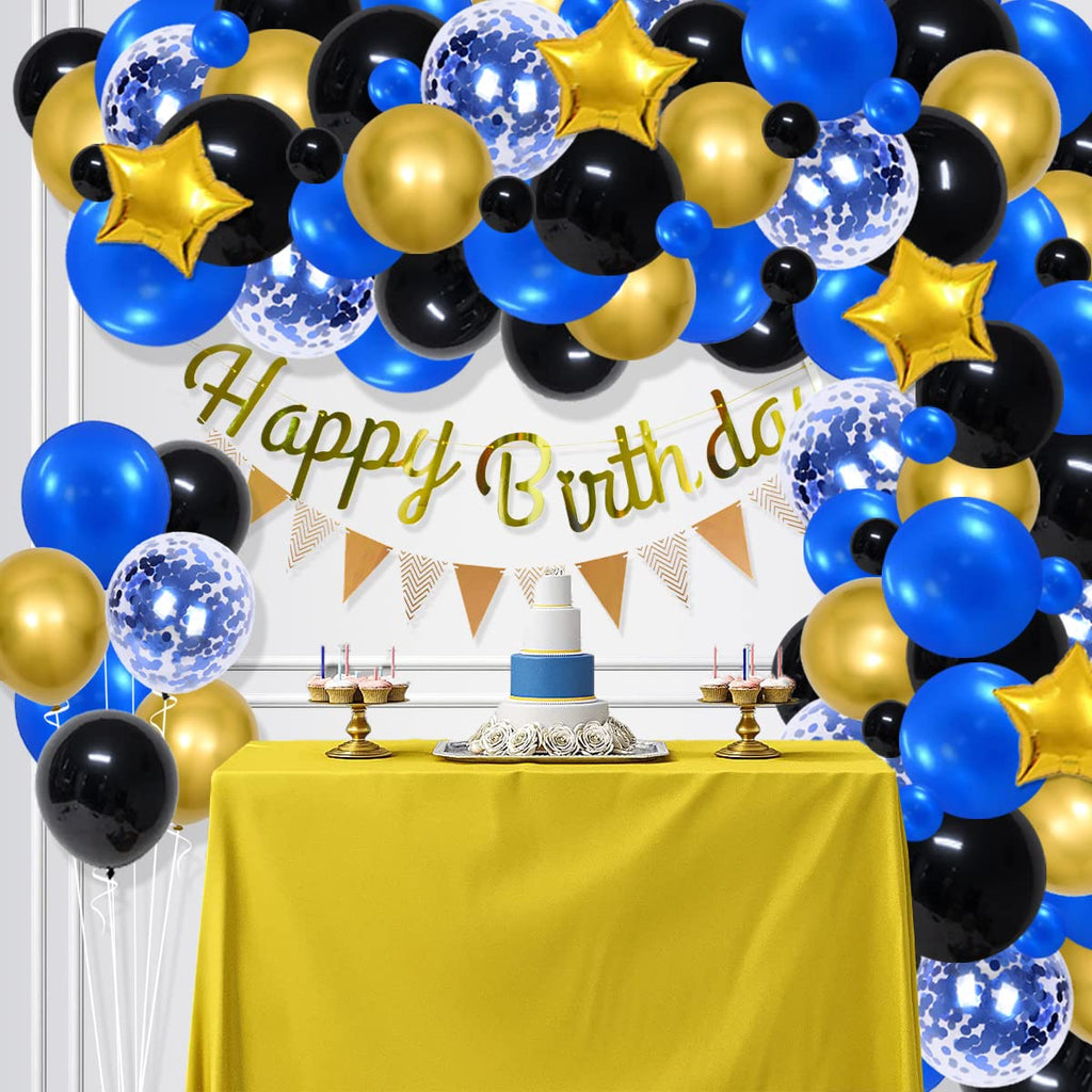 LUDEOU 126-Piece Blue Black Gold Balloon Garland Arch Kit for Gaming Birthdays, Graduation, and Retirement Parties