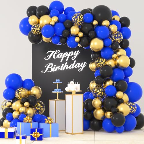 LUDEOU 126-Piece Blue Black Gold Balloon Garland Arch Kit for Gaming Birthdays, Graduation, and Retirement Parties