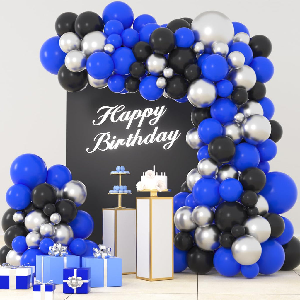 LUDEOU Blue Black Silver Balloon Garland Arch Kit – 118 Pieces for Gaming, Space, and Birthday Parties