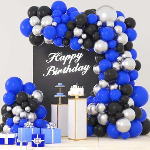 LUDEOU Blue Black Silver Balloon Garland Arch Kit – 118 Pieces for Gaming, Space, and Birthday Parties