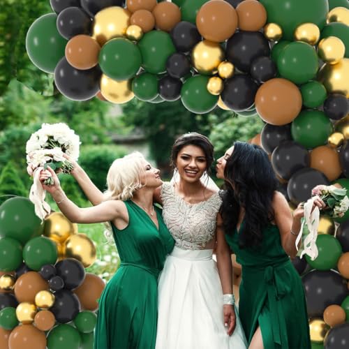 LUDEOU Dark Green Black Gold Balloon Arch Kit – 116-Piece Set for Football, Safari, Camo, or Video Game Parties