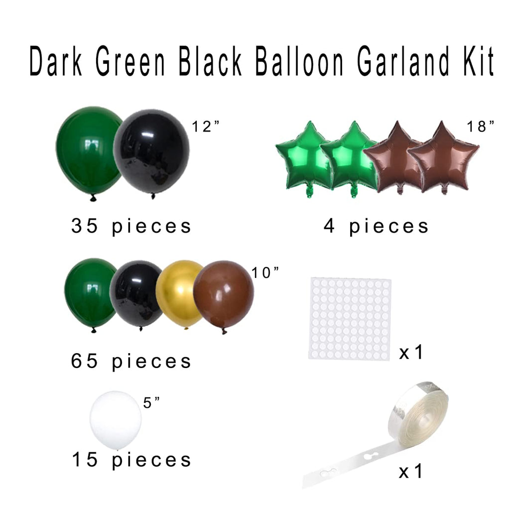 LUDEOU Dark Green Black Gold Balloon Arch Kit – 116-Piece Set for Football, Safari, Camo, or Video Game Parties