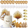 Lukinuo Champagne Rose Gold Boho Cake Topper – White Gold Balls, Palm Leaves, Plastic Holders for Birthday Baby Shower Wedding